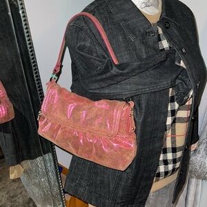 Preloved Fendi vintage chef shoulder bag metallic pink n gold shimmers 2000’s
